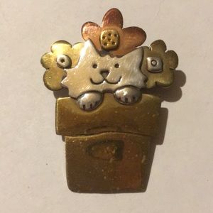 Vintage Far Fetched cat flower pot pin